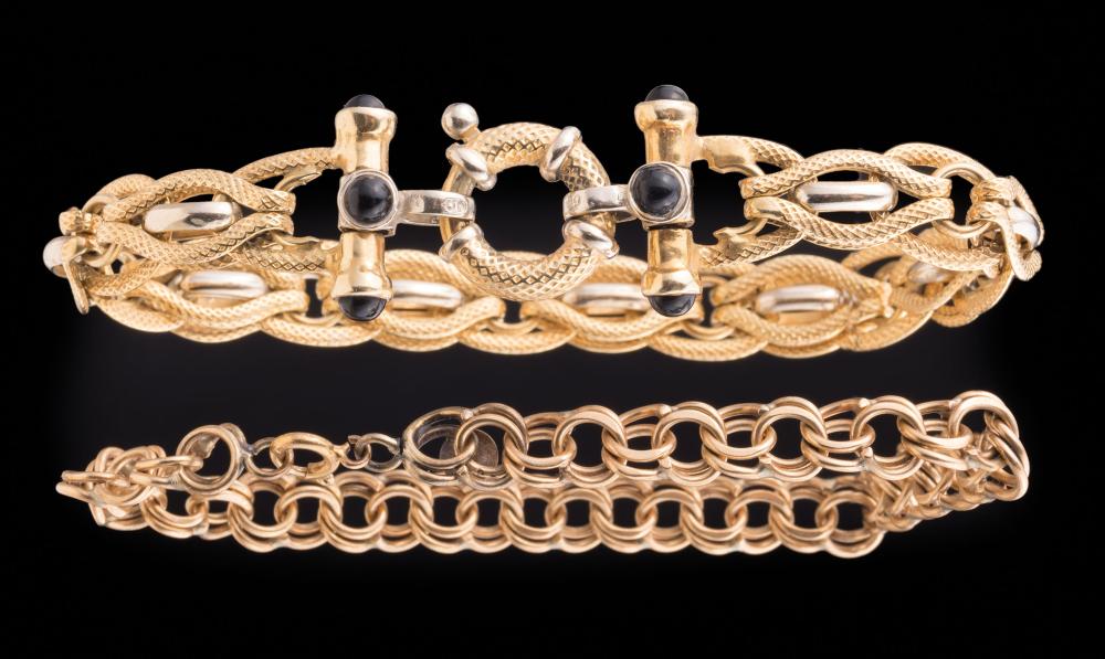 TWO 14 KT. YELLOW GOLD FLEXIBLE
