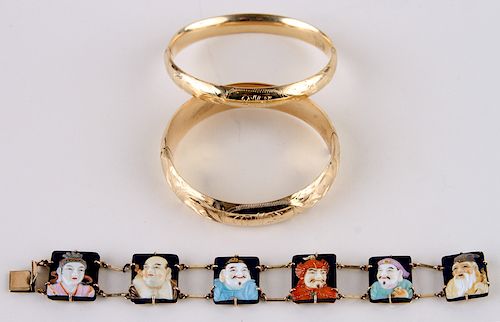 TWO 14K BANGLE BRACELETS & 14K