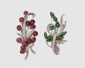 TWO 14K GOLD AND GEMSET BROOCH