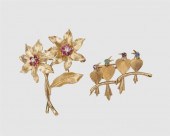 TWO 14K GOLD AND GEMSET BROOCH