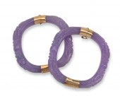 TWO 14K GOLD AND LAVENDER JADE