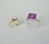 TWO 14K GOLD RINGSone with dia