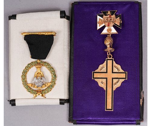 TWO 14K MASONIC/KNIGHTS TEMPLAR