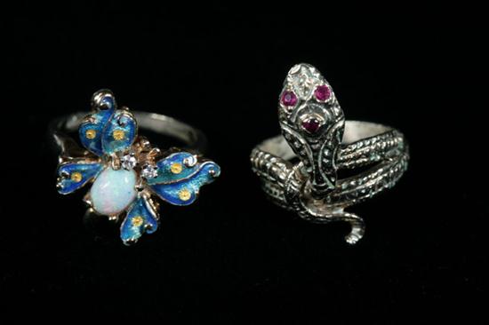 TWO 14K YELLOW GOLD AND GEMSTONE