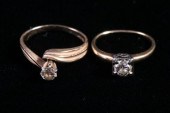 TWO 14K YELLOW GOLD AND DIAMON