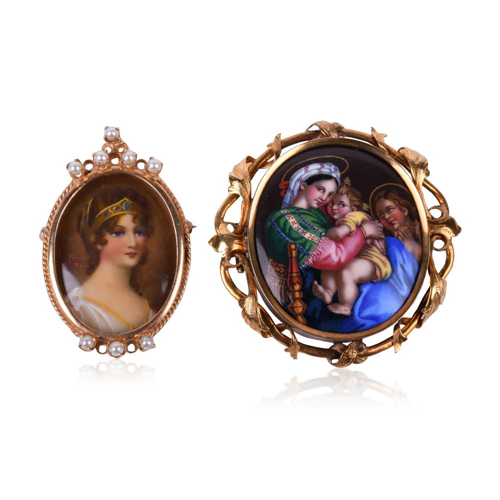 TWO 14K YELLOW GOLD FRAMED