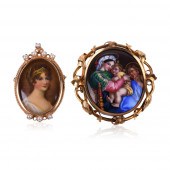 TWO 14K YELLOW GOLD FRAMED PIC
