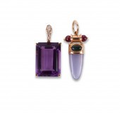 TWO 14K YELLOW GOLD GEMSTONE P