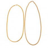 TWO 14K YELLOW GOLD HERRINGBON