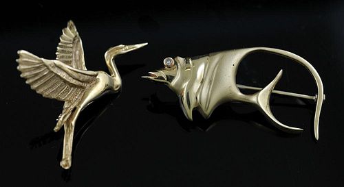 TWO 14K YELLOW GOLD PINSTwo 14k