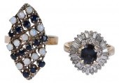 TWO 14KT. BLUE SAPPHIRE, DIAMO