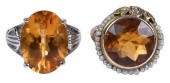 TWO 14KT. CITRINE RINGSone rou