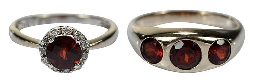 TWO 14KT. GARNET RINGSone round