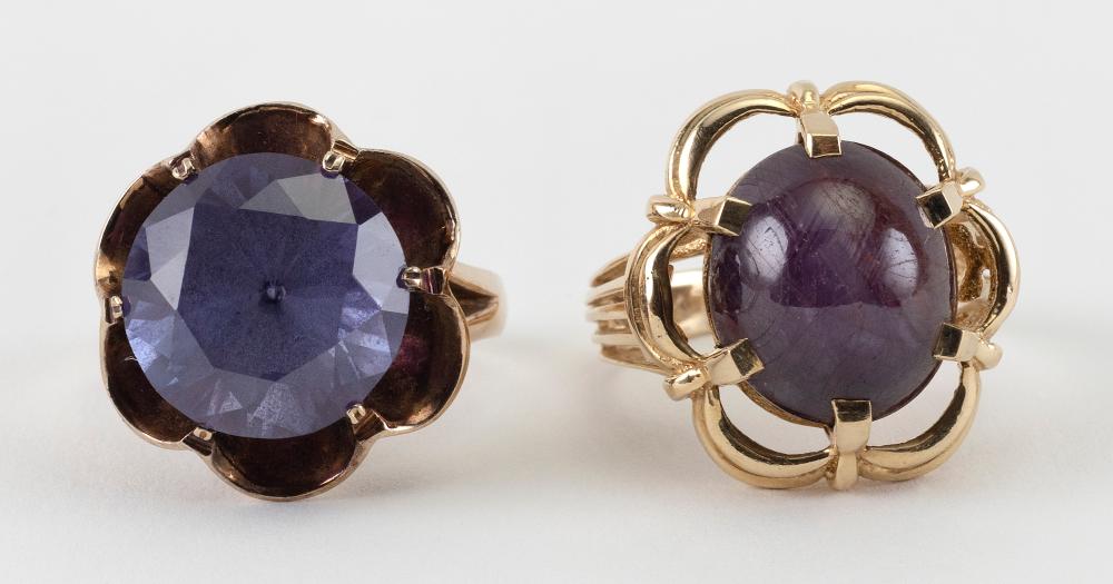 TWO 14KT GOLD AND SYNTHETIC