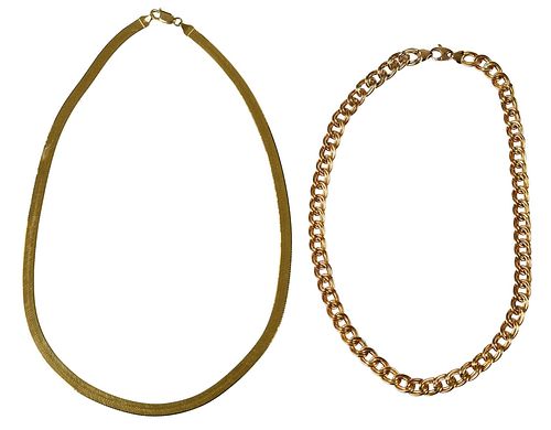 TWO 14KT. NECKLACESherringbone