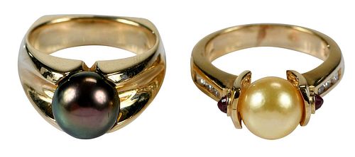 TWO 14KT. PEARL RINGScustom