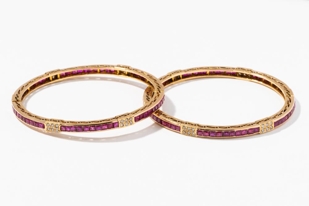 TWO 18 KARAT YELLOW GOLD, RUBY
