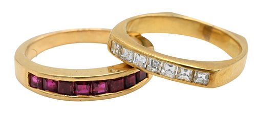 TWO 18 KARAT YELLOW GOLD RINGSTwo