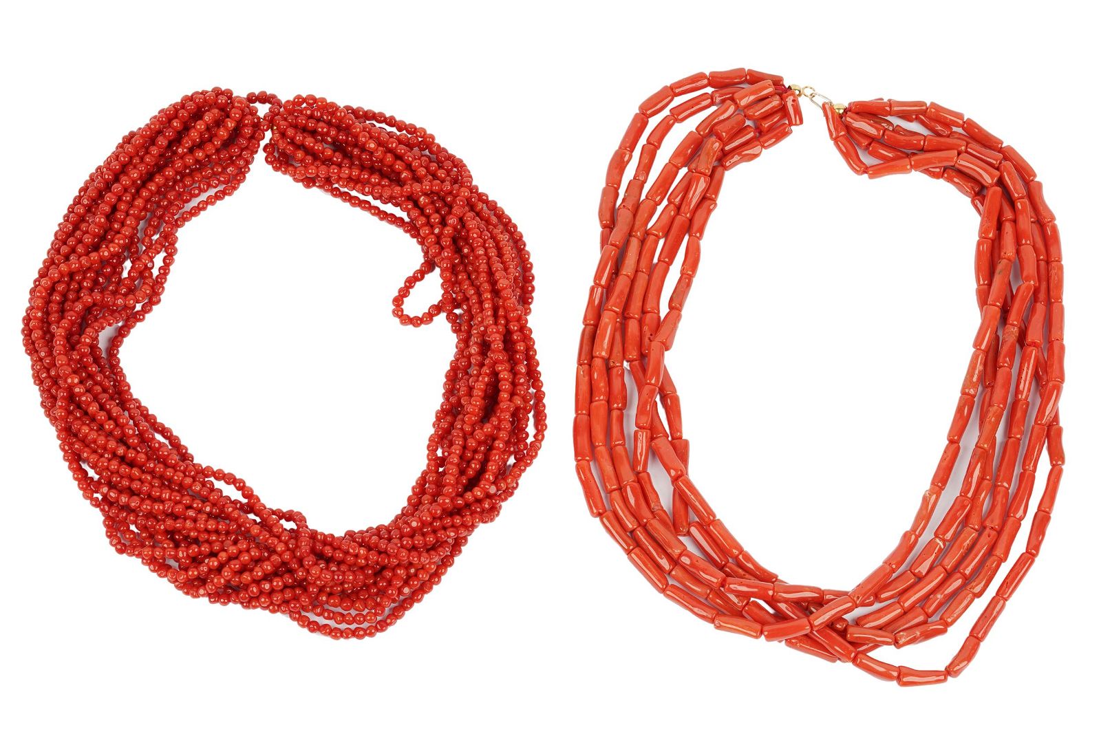 TWO 18 KARAT YELLOW GOLD & CORAL