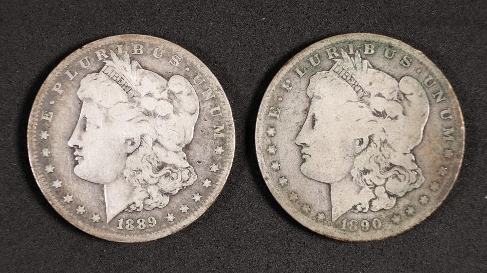 TWO 1890 & 1889 MORGAN SILVER
