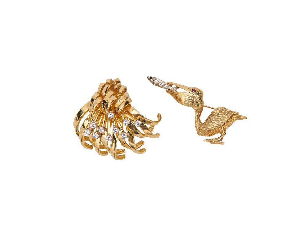 TWO 18K GOLD AND DIAMOND