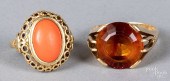 TWO 18K GOLD AND GEMSTONE RING