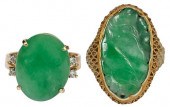 TWO 18KT. JADE RINGS, CARVED A