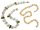 TWO 18KT. PEARL NECKLACESknott