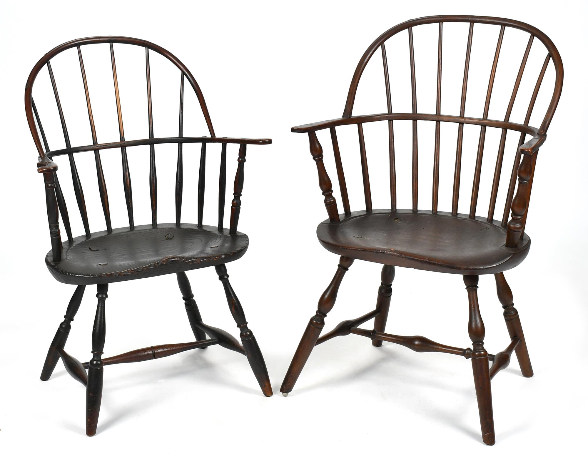 TWO 18TH C. BOW BACK WINDSOR ARM