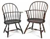 TWO 18TH C. BOW BACK WINDSOR A