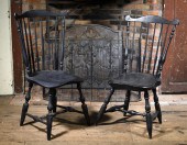 TWO 18TH C. FAN BACK WINDSOR S
