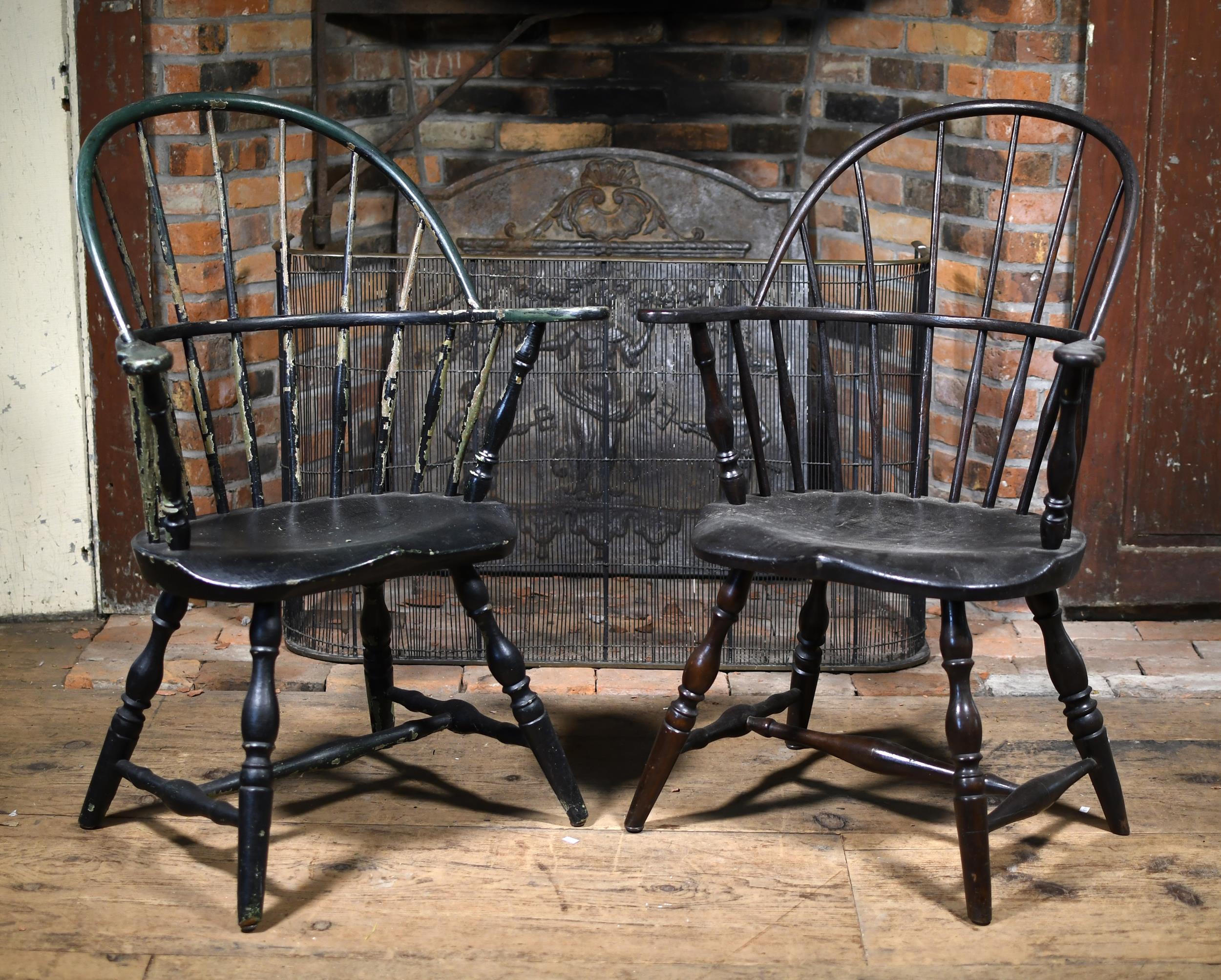 TWO 18TH C. SACK BACK WINDSOR