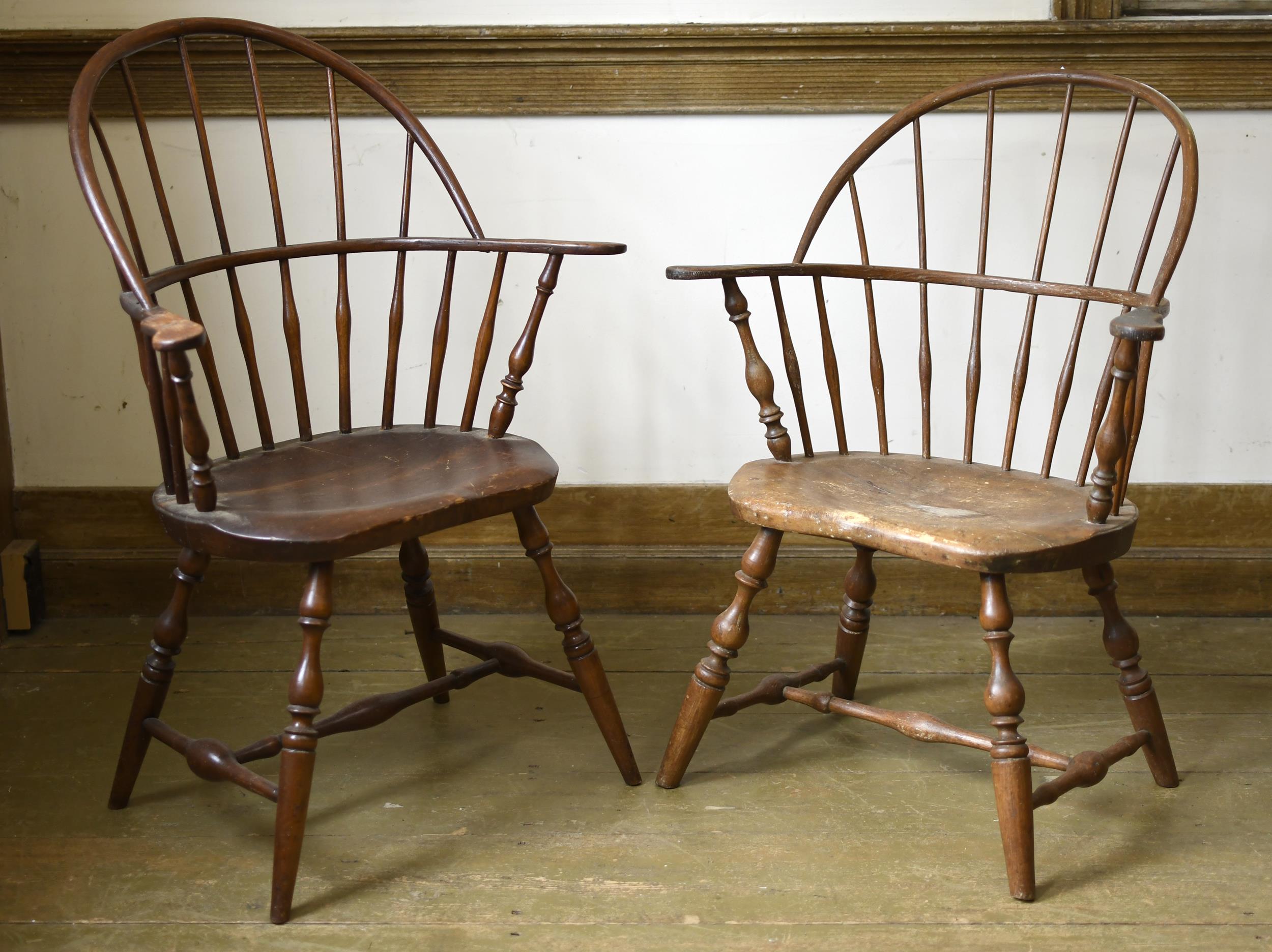 TWO 18TH C. WINDSOR ARMCHAIRS.