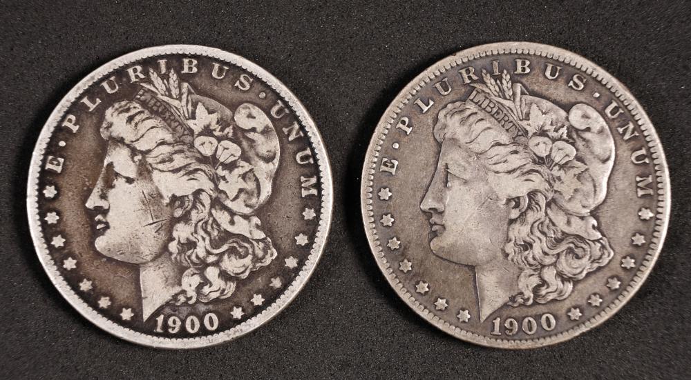 TWO 1900 MORGAN SILVER DOLLARSTwo