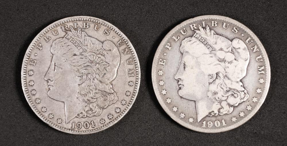 TWO 1901 MORGAN SILVER DOLLARSTwo