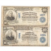 TWO 1902 $10 PLAIN BACK NATION