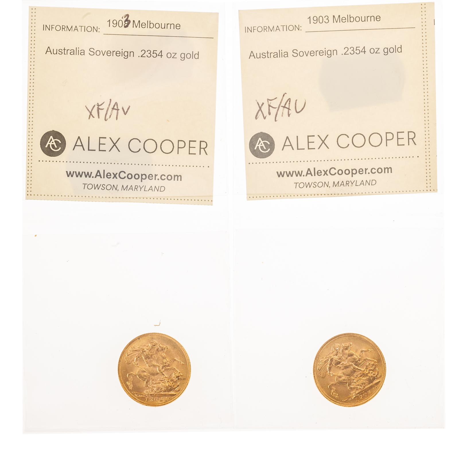 TWO 1903 MELBOURNE MINT GOLD
