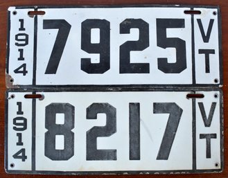 Two 1914 VT porcelain license