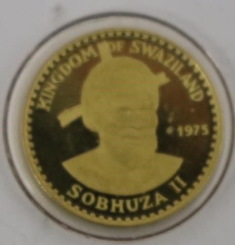 TWO 1975 SWAZILAND GOLD COINS. 