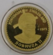 TWO 1975 SWAZILAND GOLD COINS.