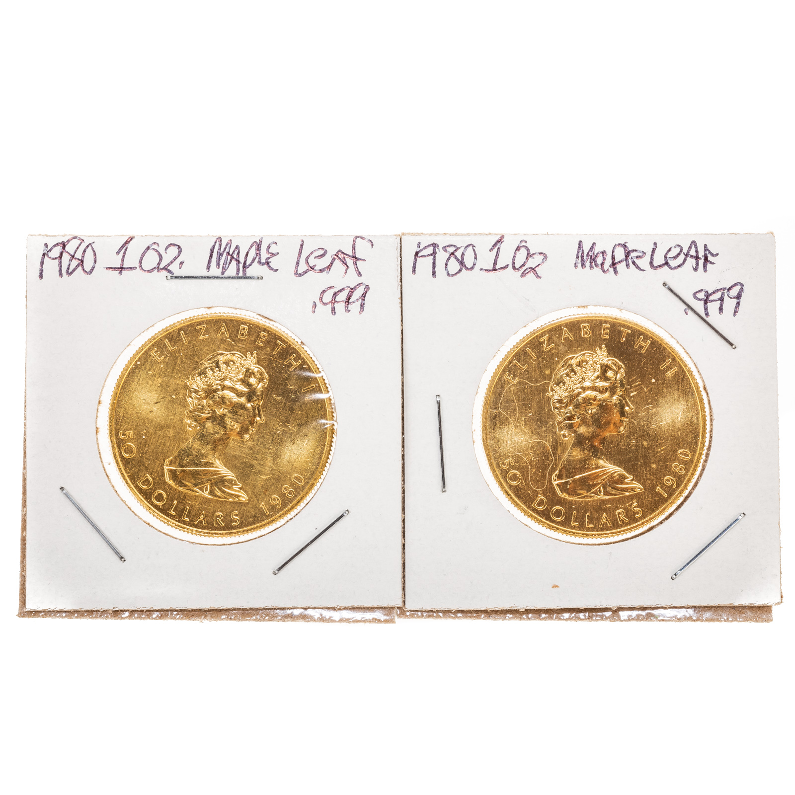 TWO 1980 1 OZ CANADIAN .999 GOLD
