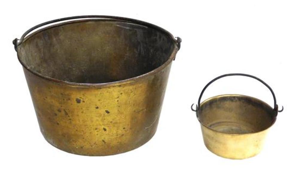TWO 19TH C. BRASS BUCKETS WITH IRON