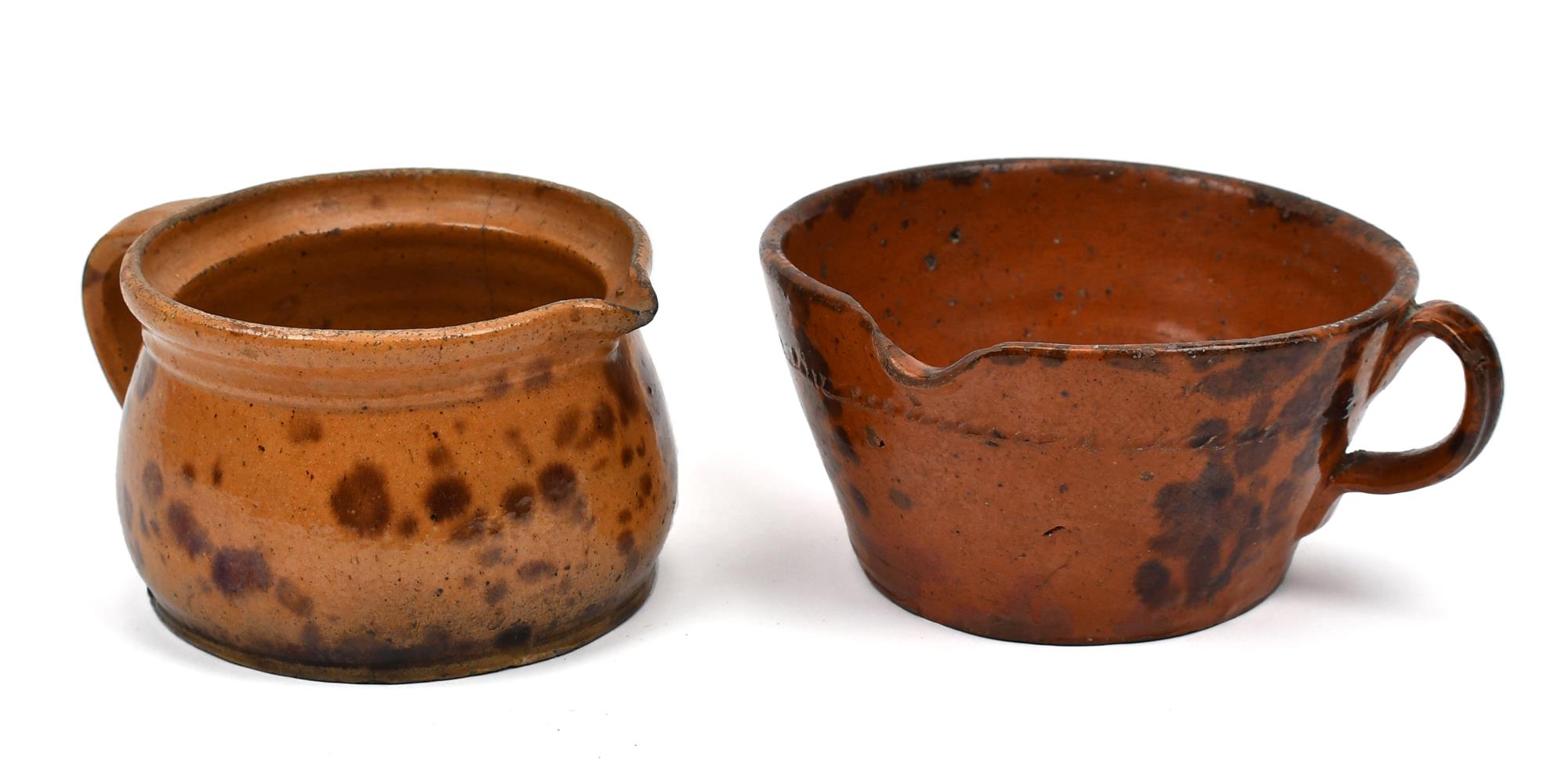 TWO 19TH C. COLORFUL REDWARE