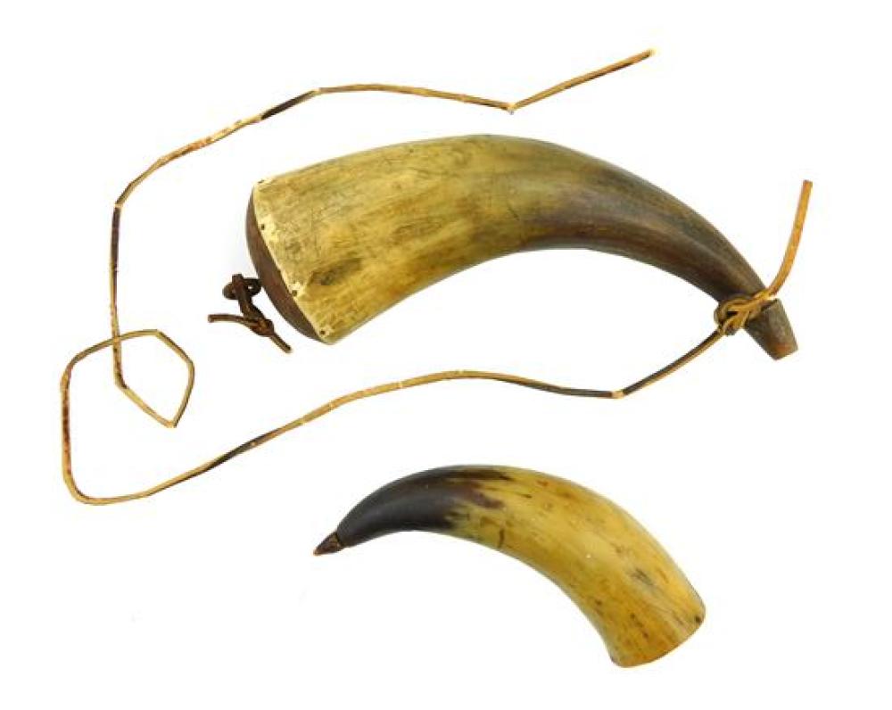 TWO 19TH C. COW HORNS, COMPLETE.Two