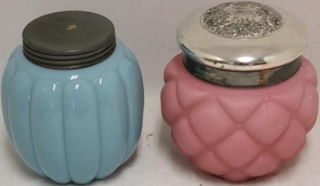 TWO 19TH C GLASS BISCUIT JARS.  ONE