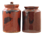 TWO 19TH C. GLAZED REDWARE JAR