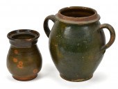 TWO 19TH C. GREEN SLIP REDWARE