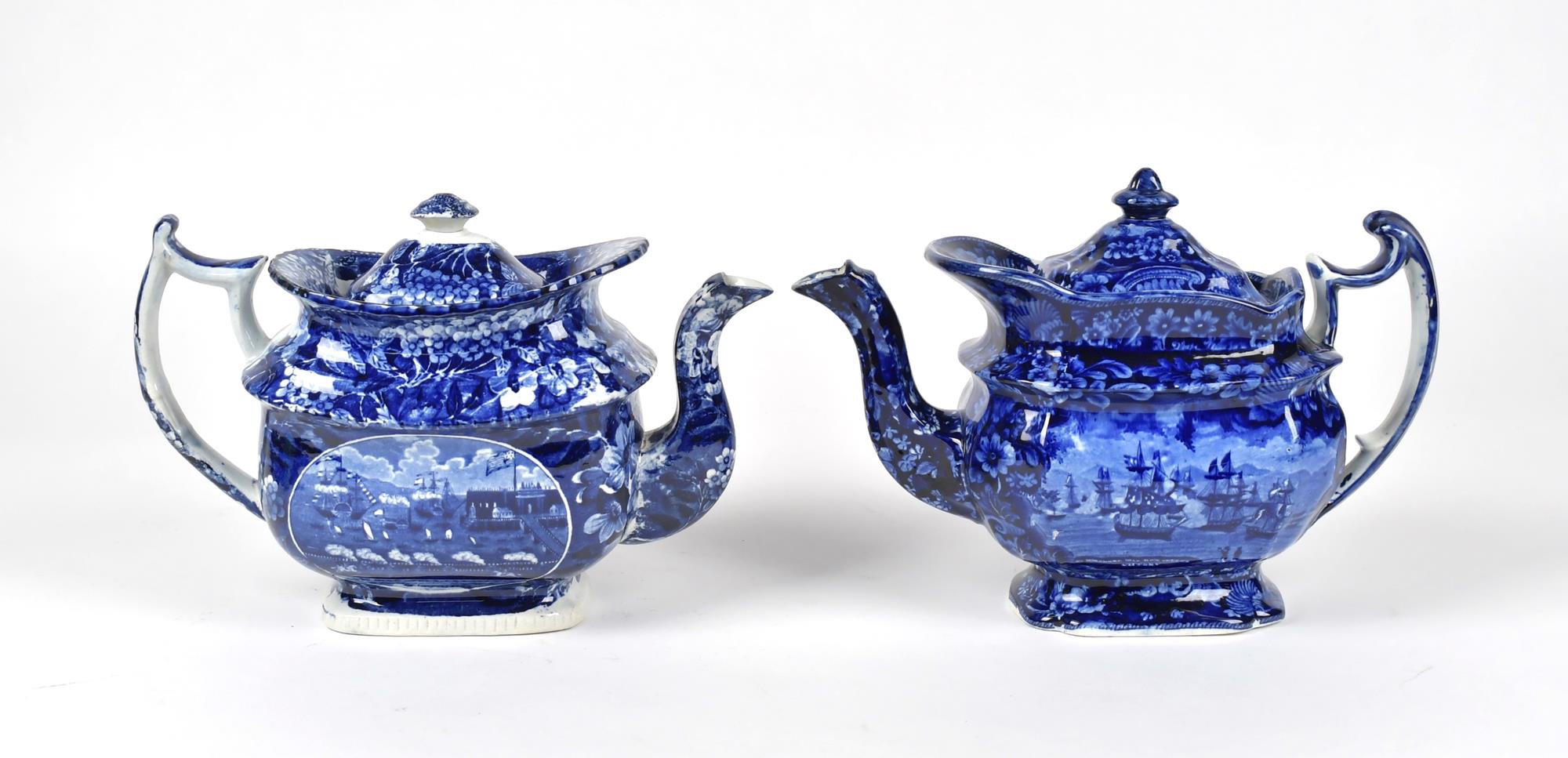 TWO 19TH C. HISTORICAL BLUE TEAPOTS