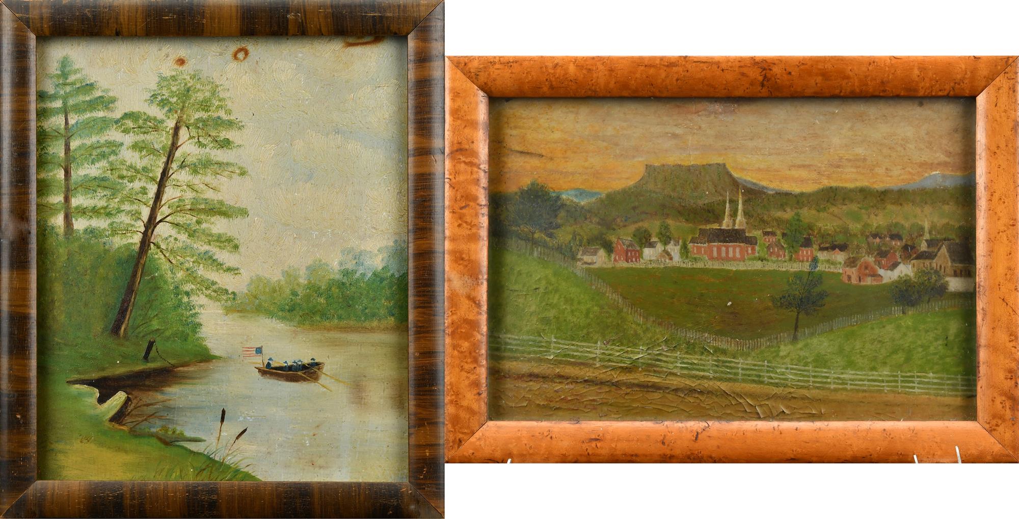 TWO 19TH C. PRIMITIVE PAINTINGS. An