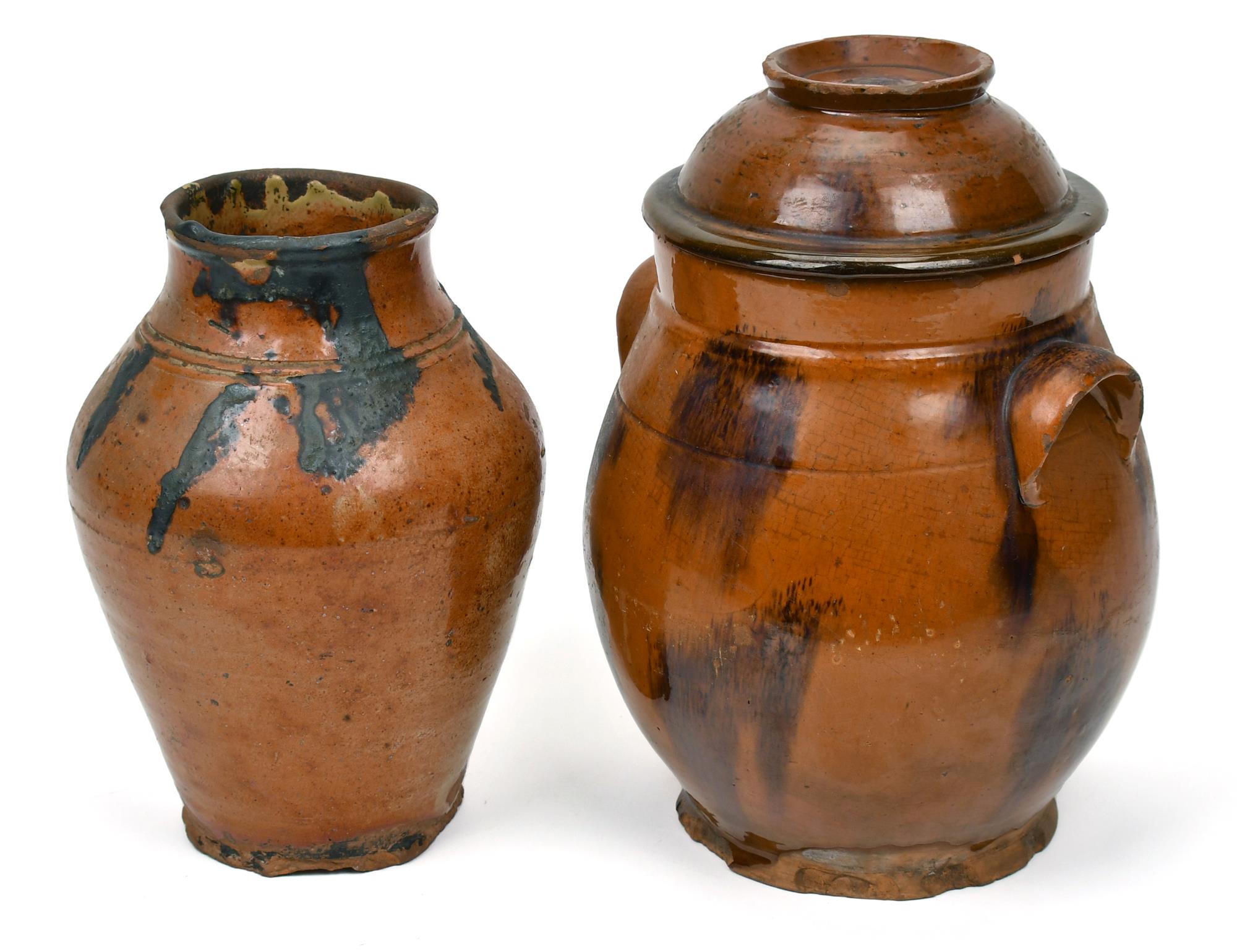 TWO 19TH C. REDWARE CROCKS. A two